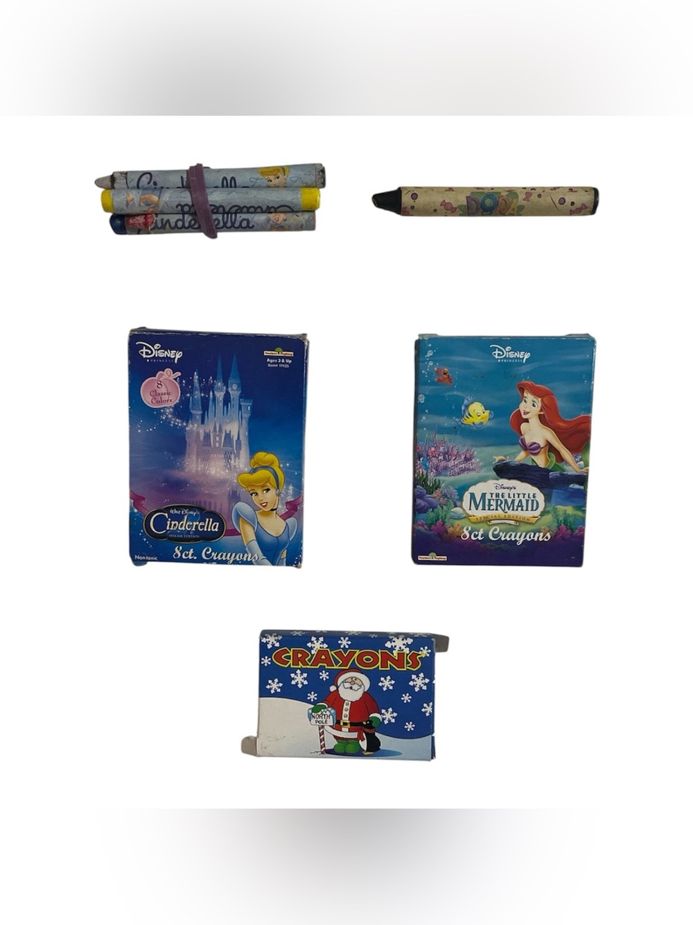 Vintage Christmas, Dora, Disney Princess Cinderella and Ariel Crayons Bundle
